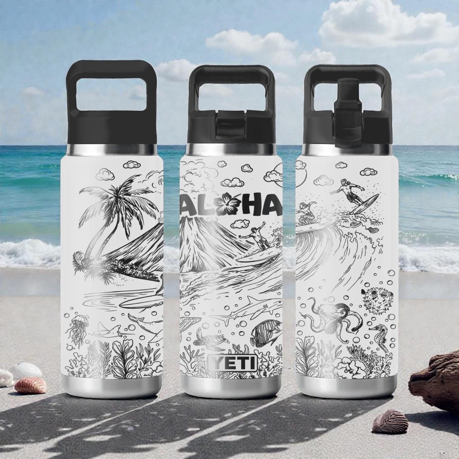 Aloha Beach YETI Tumbler – Engraved Surf & Ocean Life Wrap