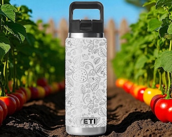 Graverad jordgubbsvattenflaska – söt frukttema YETI-mugg i rostfritt stål – 30 cl 45 cl 60 cl 90 cl