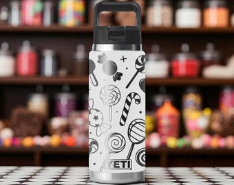 Candy Shop YETI Tumbler – Laser Engraved Lollipop Design – Rambler 12oz 18oz 26oz 36oz 46oz – Chug or Straw Cap – Sweet Treat Bottle