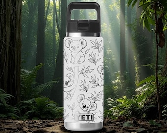 Koala Engraved YETI Bottle – 12oz 18oz 26oz 36oz 46oz – Cute Animal Australia Cup – Chug or Straw Lid