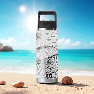 Jellyfish Ocean YETI Tumbler – Laser Engraved Sea Life Design – Rambler 12oz 18oz 26oz 36oz 46oz – Chug or Straw Cap – Marine Gift Idea
