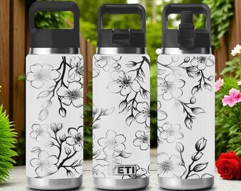 Cherry Blossom YETI Tumbler – Sakura Branch Engraved Design