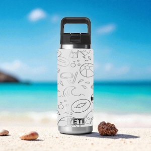 Beach Fun YETI Tumbler – Engraved Summer Design – Rambler 12oz 18oz 26oz 36oz 46oz – Straw or Chug Cap