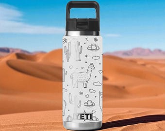 Llama Cactus Engraved YETI Bottle – 12oz 18oz 26oz 36oz 46oz – Cute Desert Animal Cup – Chug or Straw Lid