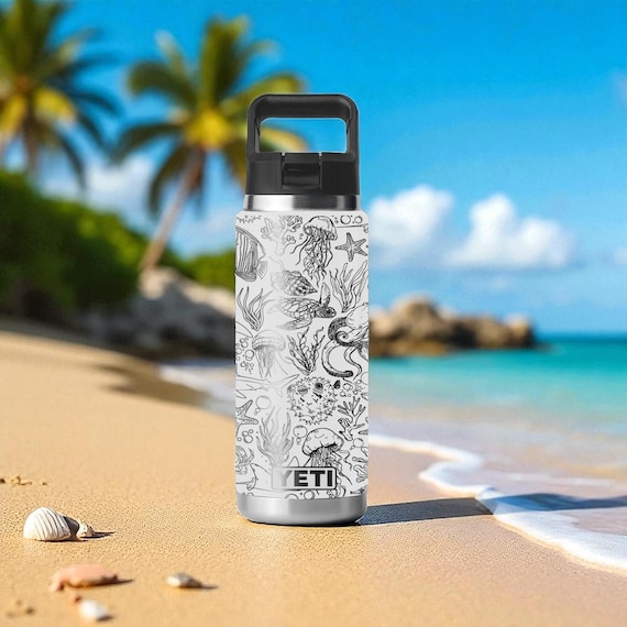 Ocean Life YETI Tumbler – Engraved Sea Creatures Wrap – Rambler