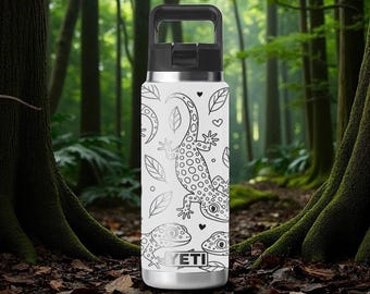 Gegraveerde YETI-fles met gekko-ontwerp – leuke hagedis-lasergegraveerde waterfles – 12 oz 18 oz 26 oz 36 oz 46 oz