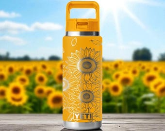 Sunflower YETI Tumbler – Engraved Rambler 12oz 18oz 26oz 36oz 46oz – Chug or Straw Cap – Floral Custom Gift for Her or Nature Lover