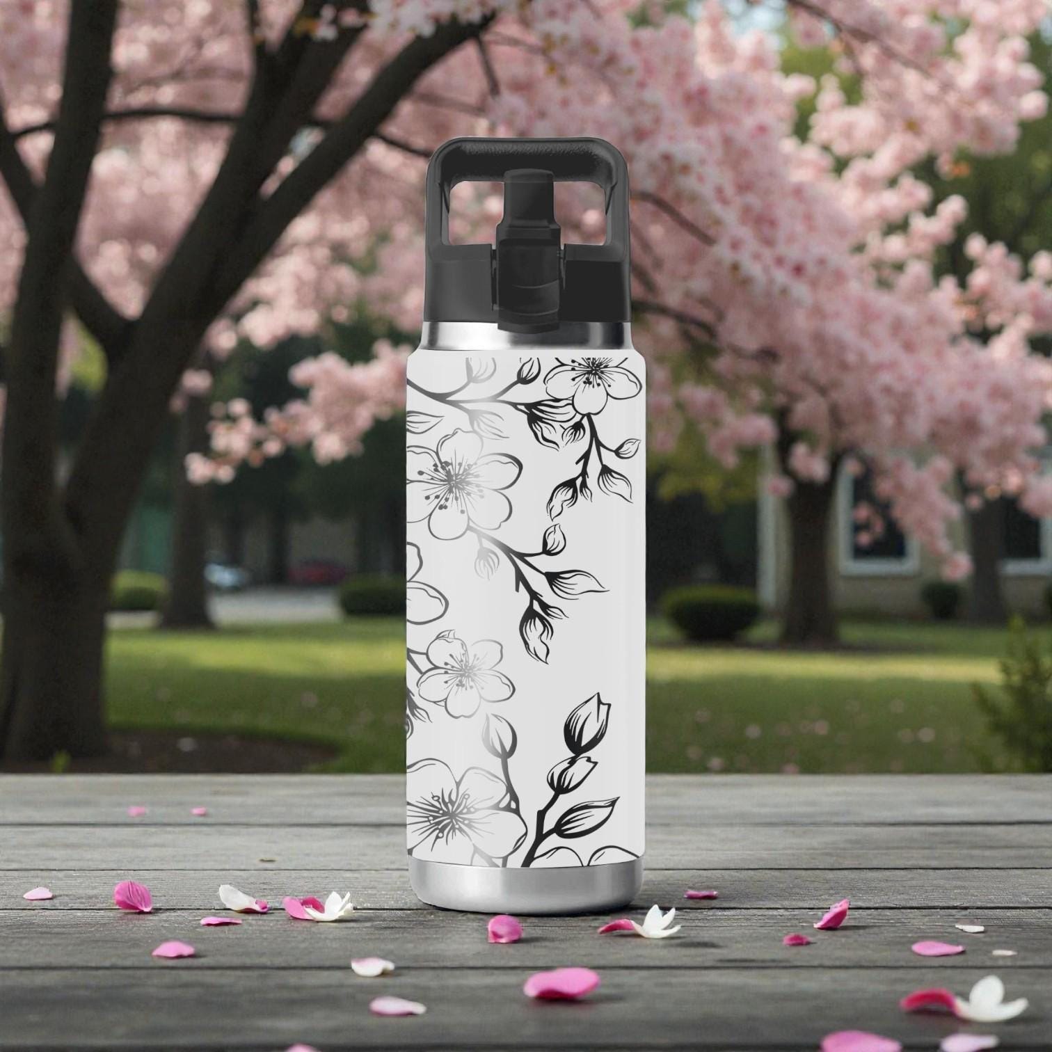 Cherry Blossom YETI Tumbler – Engraved Floral Branch Wrap