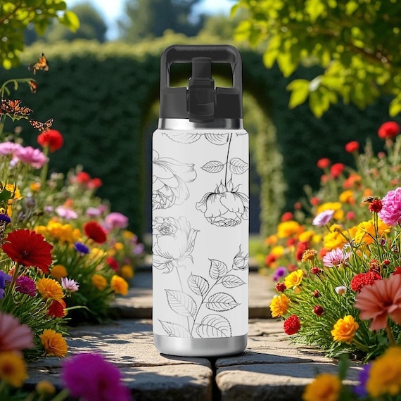 Engraved YETI Bottle With Rose Design – Elegant Floral Laser