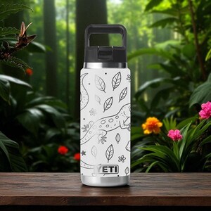 YETI-flaska med gravyr i ödla – 340 ml 470 ml 710 ml 1210 ml – Mugg med djungelreptildjur – Lock med sugrör eller sugrör