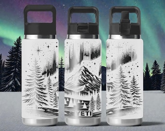 Vaso YETI Northern Lights – Grabado Aurora Borealis Forest Wrap – Rambler 12oz 18oz 26oz 36oz 46oz – Tapa para chupete o pajita