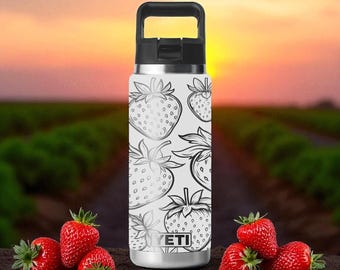 Erdbeere YETI Becher - Niedliche gravierte Obstwasserflasche - Geschenk für Beerenliebhaber - Sommerpicknickästhetik - 12 Unzen 18 Unzen 26 Unzen 36 Unzen 46 Unzen