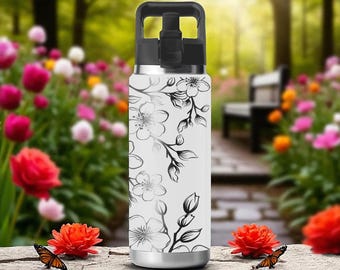 Cherry Blossom YETI Tumbler – Sakura Branch Engraved Design