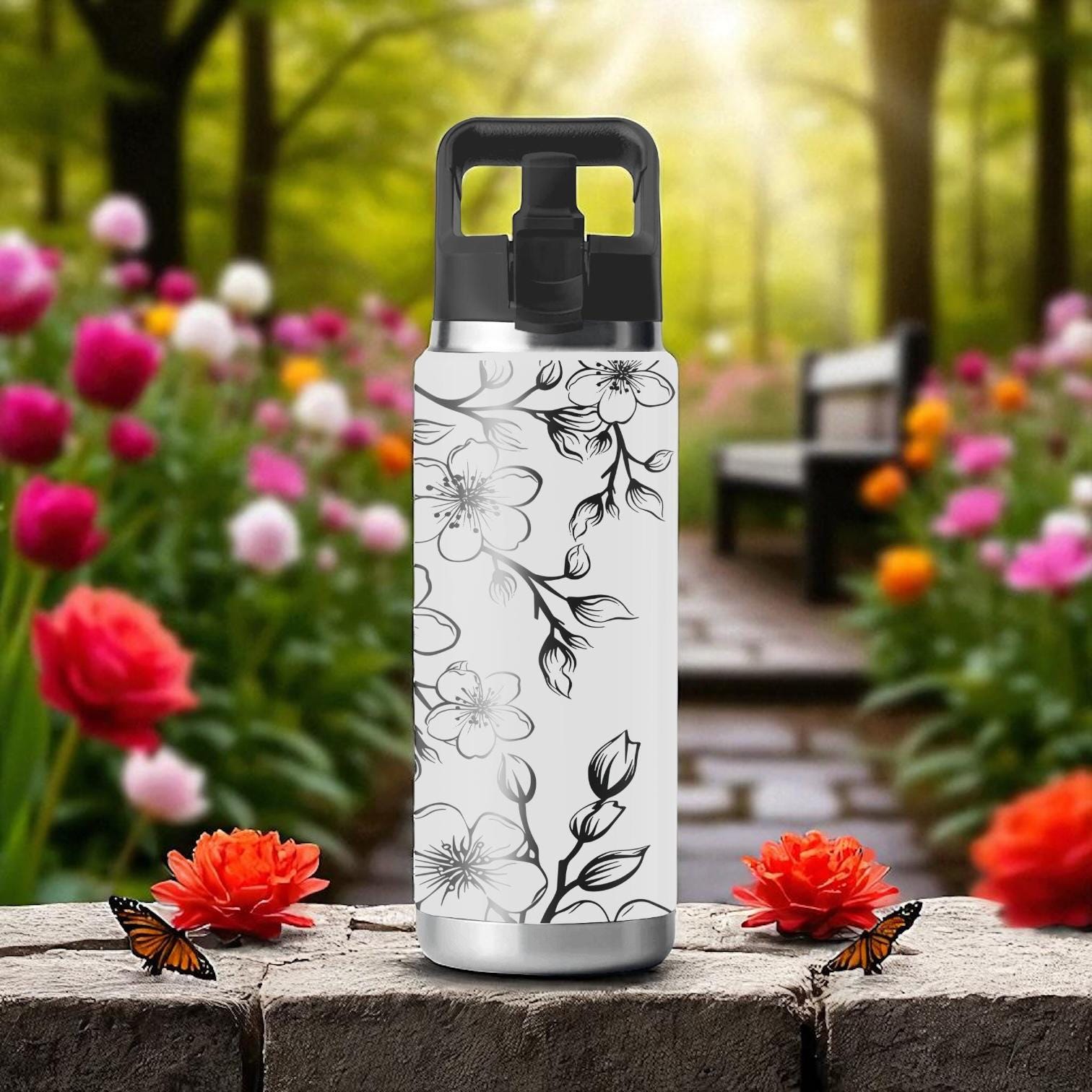Cherry Blossom YETI Tumbler – Sakura Branch Engraved Design