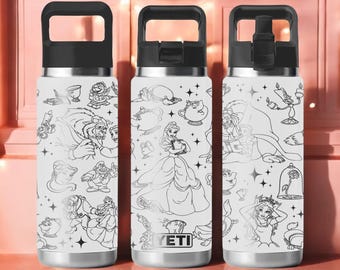 Beauty and the Beast YETI Tumbler – Engraved Princess Wrap – Rambler 12oz 18oz 26oz 36oz 46oz – Chug or Straw Cap – Fairy Tale Gift
