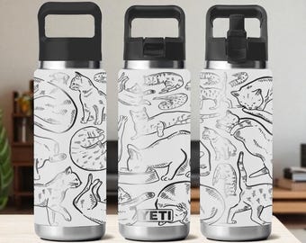 Cute Cat YETI Tumbler – Playful Engraved Kitty Design – Rambler 12oz 18oz 26oz 36oz 46oz – Chug or Straw Cap