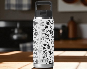 Cute Cartoon Cow YETI Tumbler – Funny Farm Animal Pattern – Rambler 12oz 18oz 26oz 36oz 46oz – Chug or Straw Cap