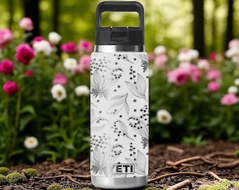 Maiglöckchen YETI Flasche - 12 Unzen 18 Unzen 26 Unzen 36 Unzen 46 Unzen - Zarte botanische Gravur - Trink- oder Strohverschluss