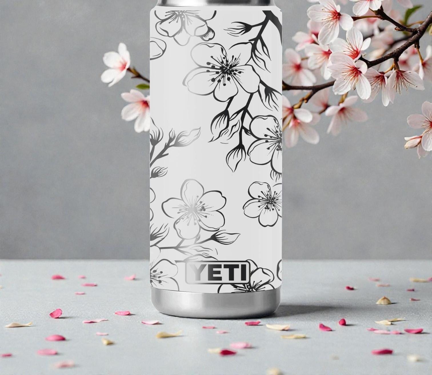Cherry Blossom YETI Tumbler – Engraved Floral Branch Wrap