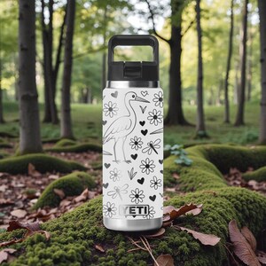 Bicchiere termico YETI Long Leg Bird – Confezione con grazioso airone floreale – Bicchiere termico Nature Rambler inciso 12oz 18oz 26oz 36oz 46oz – Tappo Chug o Straw