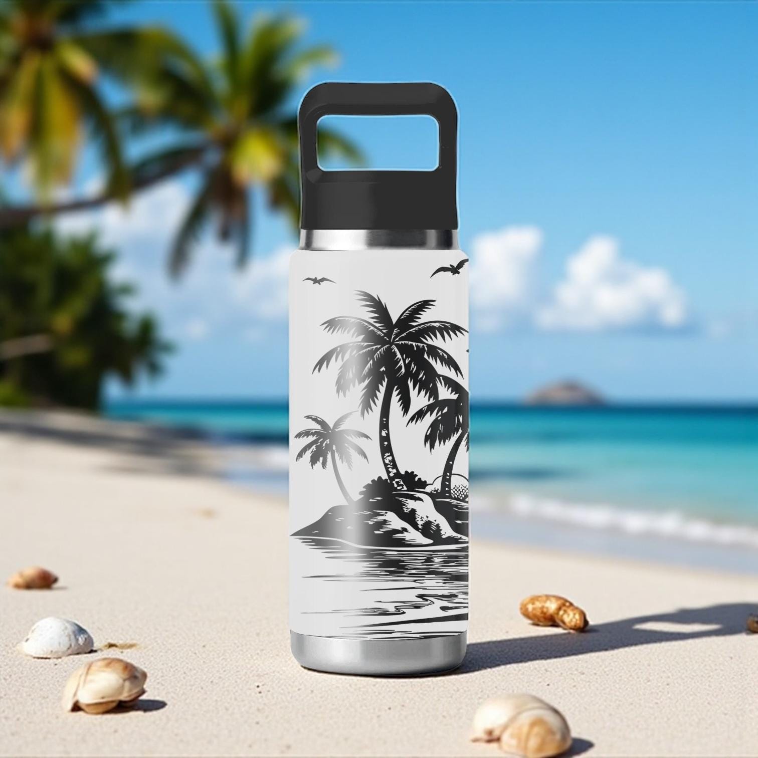 Palm Tree Sunset Engraved YETI Bottle – 12oz 18oz 26oz 36oz 46oz