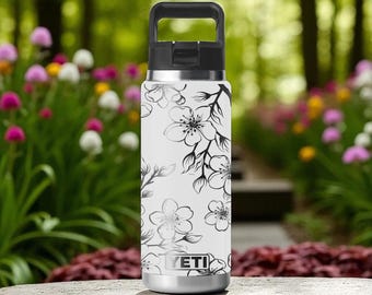 Cherry Blossom YETI Tumbler – Sakura Branch Engraved Design