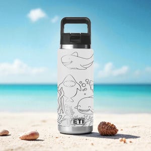 Shark Party YETI Tumbler – Engraved Ocean Fun Design – Rambler 12oz 18oz 26oz 36oz 46oz – Straw or Chug Cap