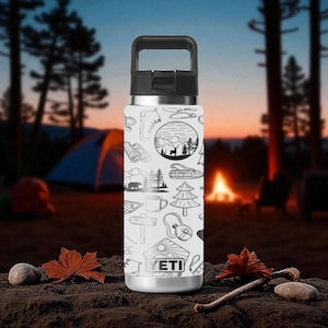 Camping Adventure YETI Tumbler – Engraved Hiking Wrap – Rambler 12oz 18oz 26oz 36oz 46oz – Chug or Straw Cap – Nature Gift