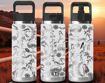 Horse Lover YETI Tumbler – Engraved Horse Pattern – Rambler 12oz 18oz 26oz 36oz 46oz – Chug or Straw Cap