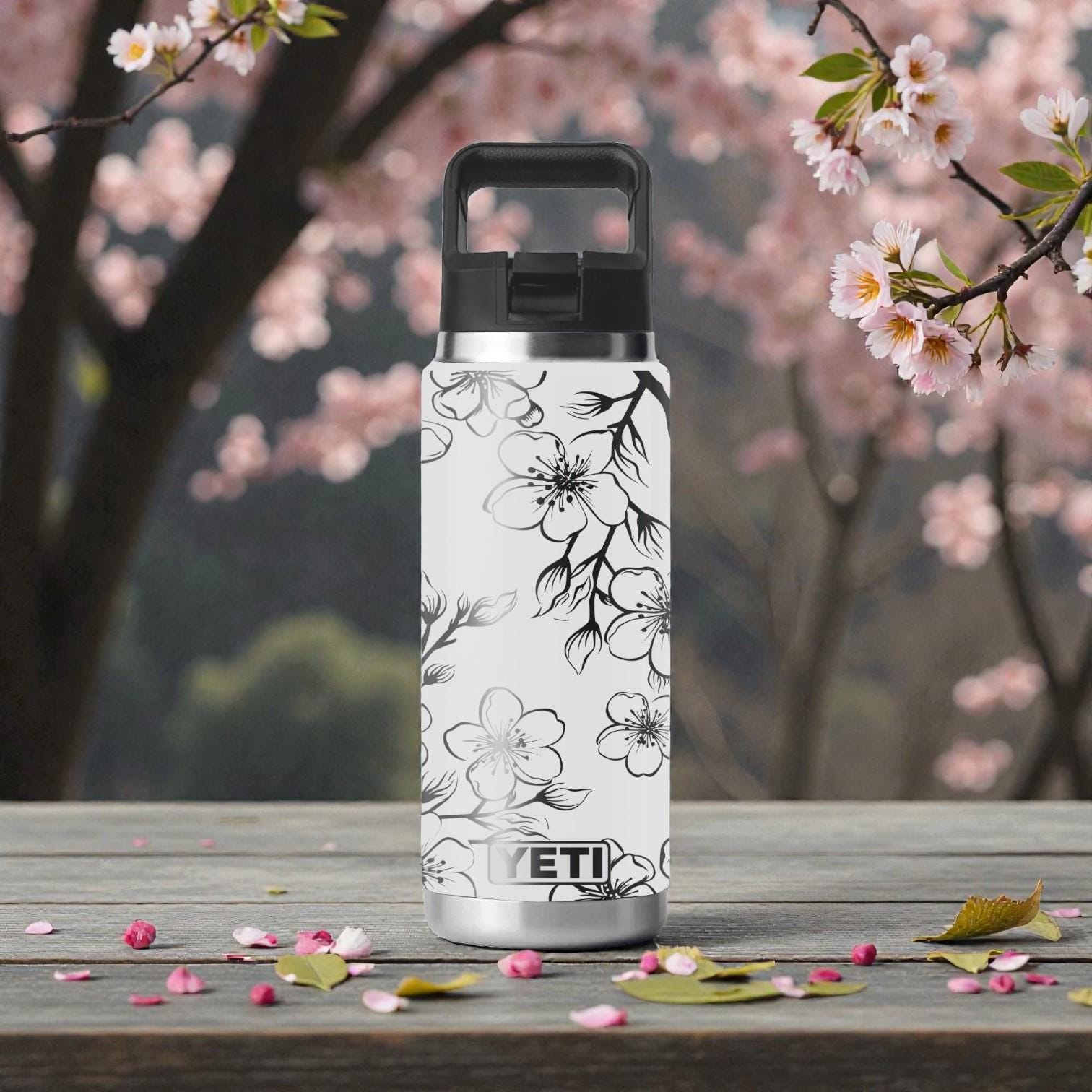 Cherry Blossom YETI Tumbler – Engraved Floral Branch Wrap