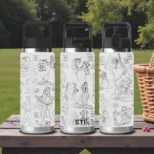 Bicchiere YETI Fairytale Princess – Incisione a forma di principessa dai capelli lunghi – Rambler 12 oz 18 oz 26 oz 36 oz 46 oz – Tappo Chug o paglia – Fantasy Princess