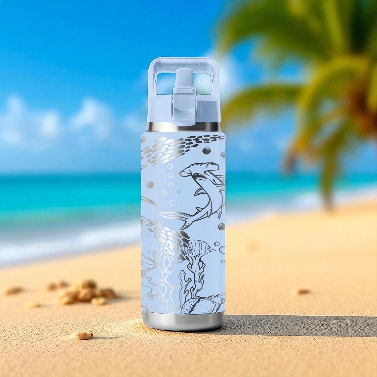 Shark YETI Tumbler – Engraved Ocean Predator Wrap – Rambler 12oz