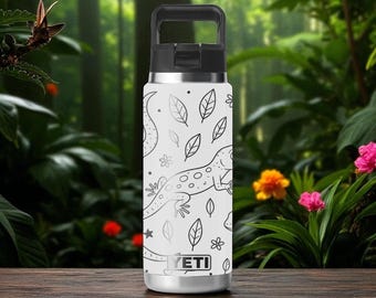 Hagedis gegraveerde YETI-fles – 12 oz, 18 oz, 26 oz, 36 oz, 46 oz – beker jungle reptielendieren – pul- of strodeksel