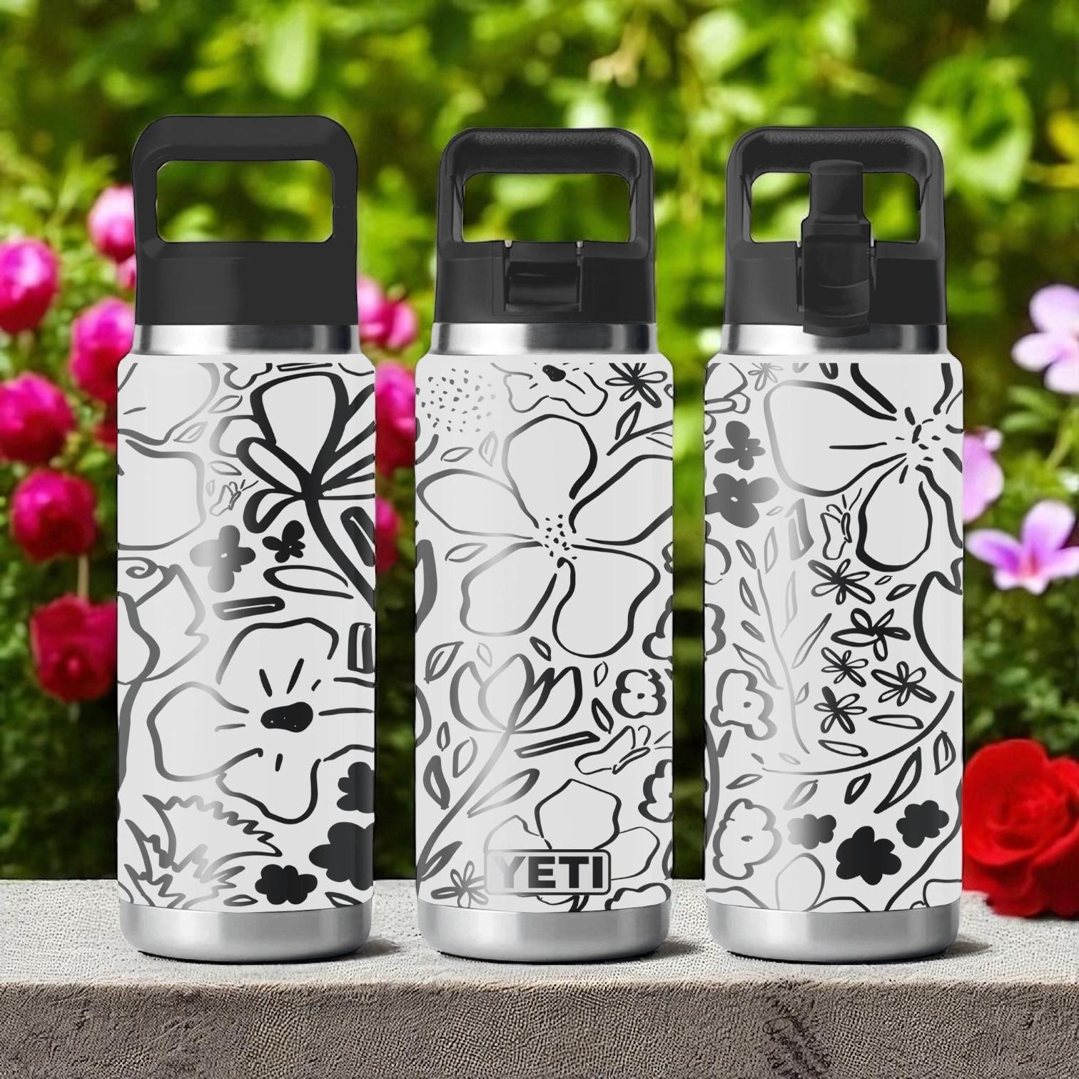 Bold Flower Line Art YETI Bottle – 12oz 18oz 26oz 36oz 46oz