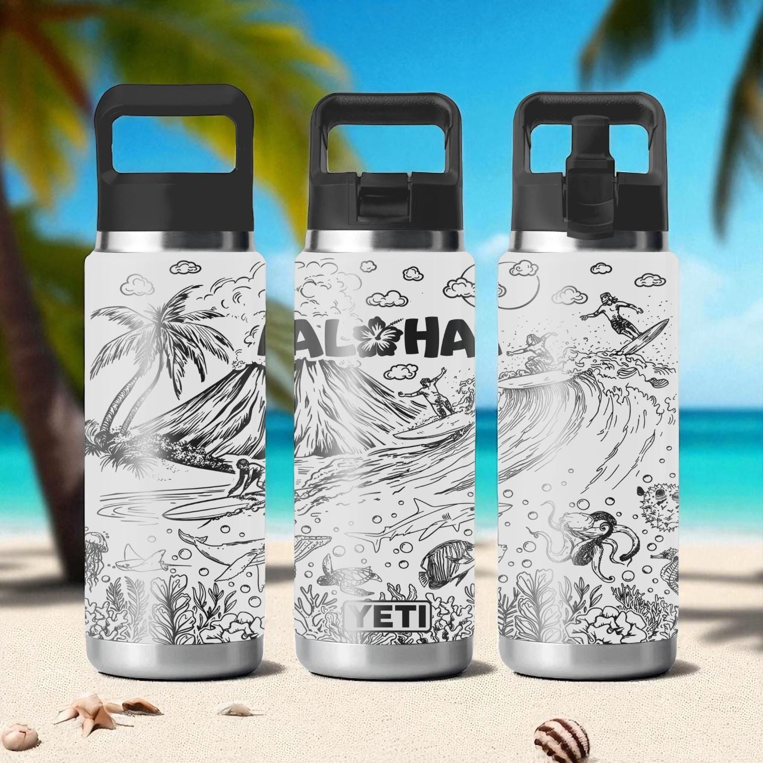 YETI Rambler Bottle Aloha Hawaii 未使用、新品 Aloha YETI Tumbler – Engraved Hawaii Surf and Beach Scene