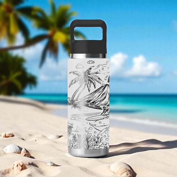 Aloha YETI Tumbler – Engraved Hawaii Surf and Beach Scene