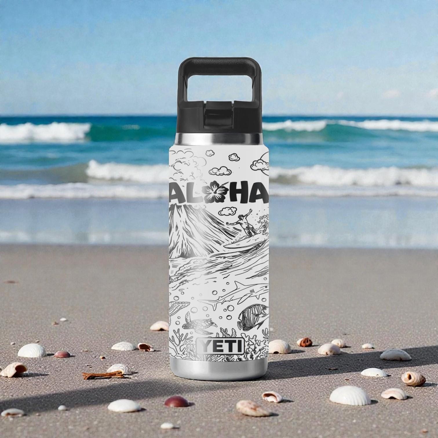 Aloha Beach YETI Tumbler – Engraved Surf & Ocean Life Wrap
