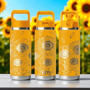 Sunflower YETI Tumbler – Engraved Rambler 12oz 18oz 26oz 36oz 46oz – Chug or Straw Cap – Floral Custom Gift for Her or Nature Lover