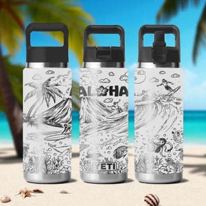 Aloha YETI Tumbler – Engraved Hawaii Surf and Beach Scene