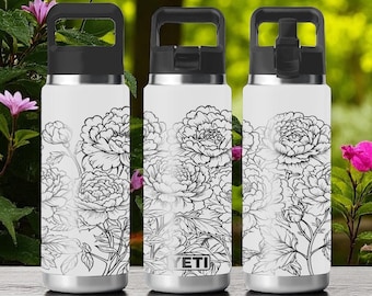Engraved YETI Bottle With Elegant Peony Flower Design – Floral