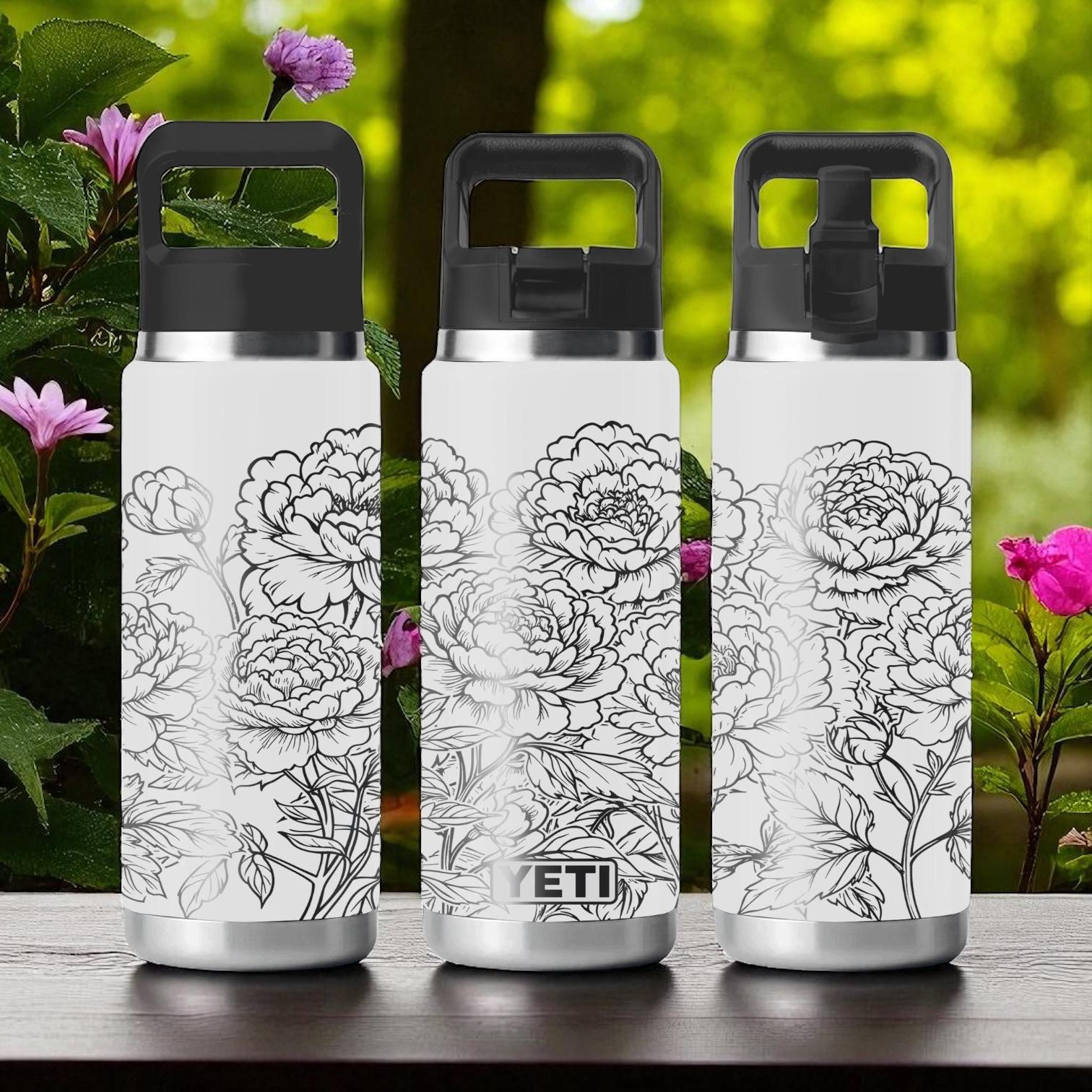 Engraved YETI Bottle With Elegant Peony Flower Design – Floral