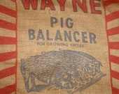 Vintage Wayne Red Blue Burlap Pig Balancer Feed Grain Sack Bag Feedsack Repurposing Allied Mills Chicago