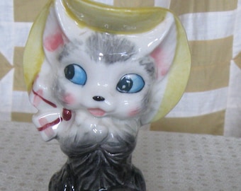 Vintage Kitten Planters Gray and White Set of 2