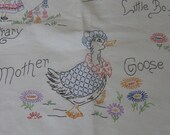 Antique Vintage Handmade Embroidery Quilt Top Baby Nursery Rhymes Mother Goose Little Bo Peep Little Boy Blue