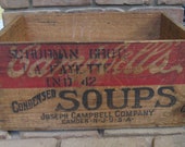 Antique Vintage Joseph Cambells Chicken Soup Shipping Crate Wood Box Store Display Storage Advertising Wooden Lafayette Indiana