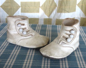 Button Baby Shoes Antique Vintage Leather Children's Baby Shoes Nursery Decor