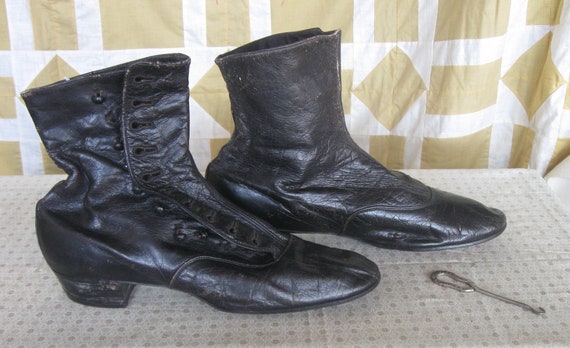 Antique Victorian High Button Ladies Black Shoes &