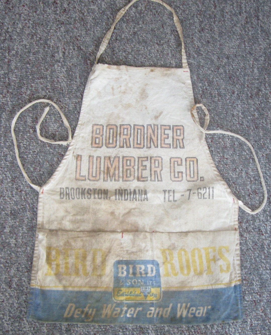 Vintage Hardware Apron Bordner Lumber Brookston Indiana Full Nail Apron Flea Market Garage Sale