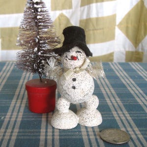 Vintage Snowman With Bottle Brush Christmas Tree Putz