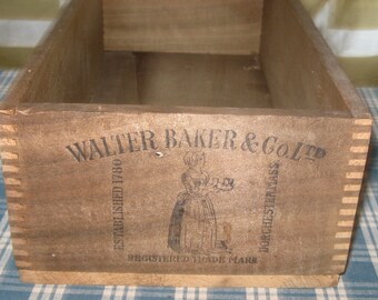 Antique Wooden Box Walter Baker Premium No 1 Chocolate  Paris Exposition 1900 Advertising Box Wood Storage Farm Primitive Dorchester Mass